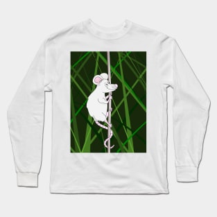 Cartoon Mouse Climbing in Grass Long Sleeve T-Shirt